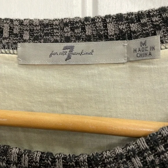 🌺7 FOR ALL MANKIND gray heathered ribbed waffle knit long sleeve shirt.  M - Picture 7 of 7